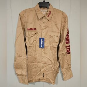 Wrangler Retro Alabama Crimson Tide Tan Pearl Snap Western Shirt Mens Medium NWT